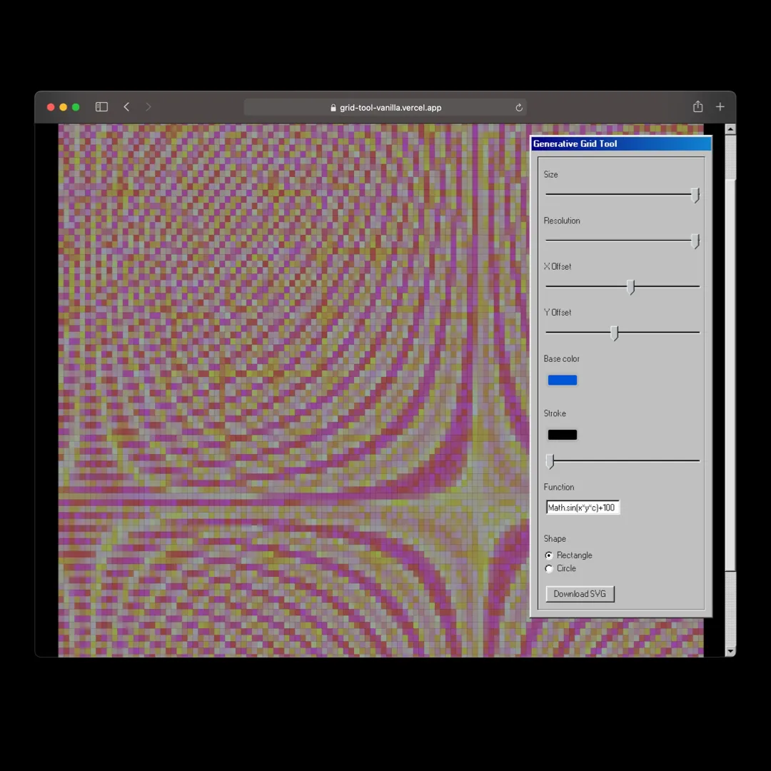 Rippling radial pattern from Math.sin(xyc)+100