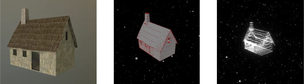 Progression of hut model, from GLB to point cloud